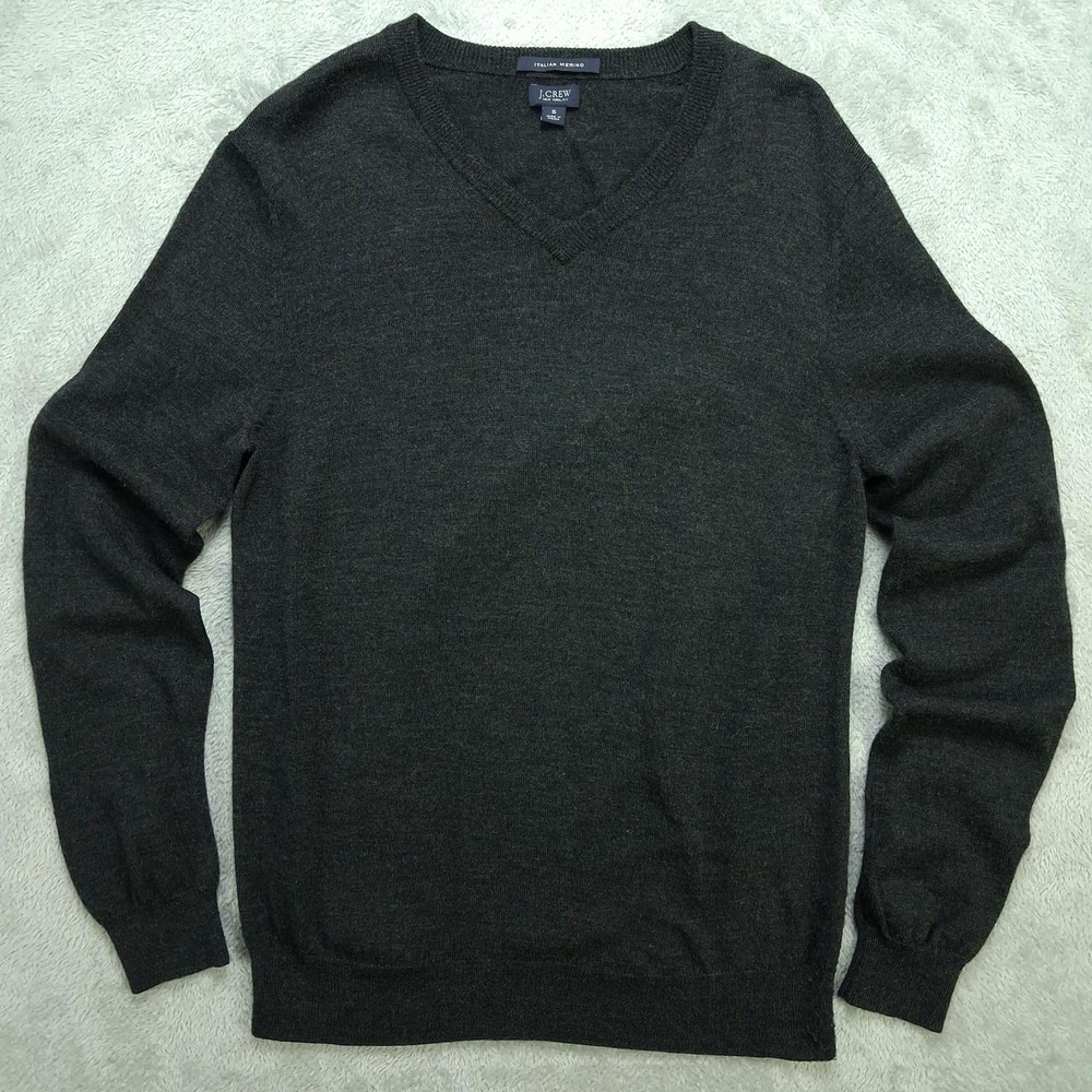 J.Crew Mens Small Italian Merino Wool V-Neck Sweater Charcoal Gray Lightweight